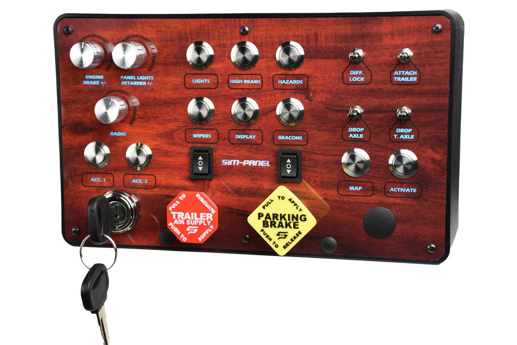 Sim-Panel Classic 2 Button Box for ATS/ETS2 (American Truck Simulator/Euro Truck Simulator) (Premium Black Brush Aluminum Finish)