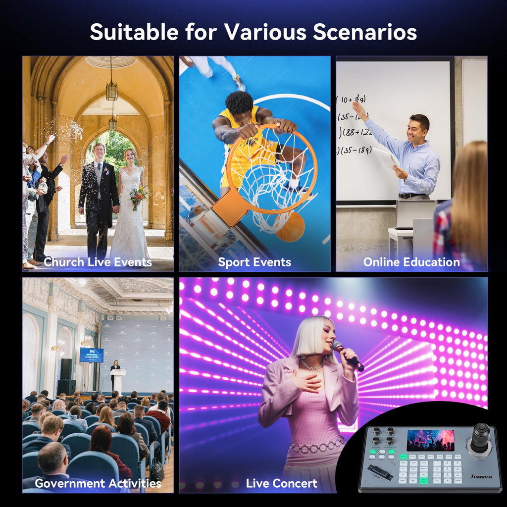 Tenveo NDI PTZ Camera Joystick Controller, 5'' LCD Screen Real-time Preview 4D Joystick Controller, NDI License Included, Support NDI PoE VISCA Pelco-D/P RJ45 For Church Live/Events/Live Streaming