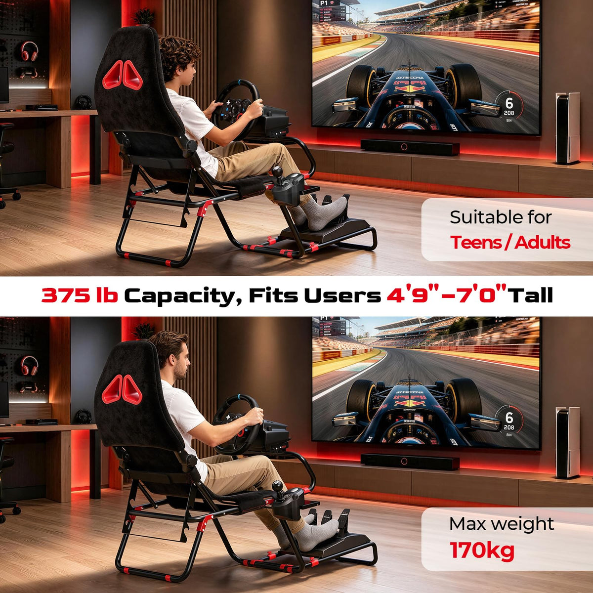 RACGTING Racing Simulator Cockpit Foldable & Adjustable Sim Rig with Seat