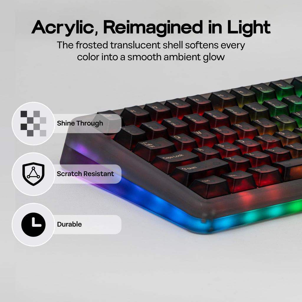 KiiBoom Phantom81 V4 Acrylic Semi-Translucent Mechanical Keyboard, Creamy Gasket, 75% Wireless Gaming Keyboard with 8000mAh Battery, RGB Backlits, Hot Swap, Shine Through, NKRO, Win/Mac (Black)
