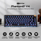 KiiBoom Phantom81 V4 Acrylic Semi-Translucent Mechanical Keyboard, Creamy Gasket, 75% Wireless Gaming Keyboard with 8000mAh Battery, RGB Backlits, Hot Swap, Shine Through, NKRO, Win/Mac (Black)