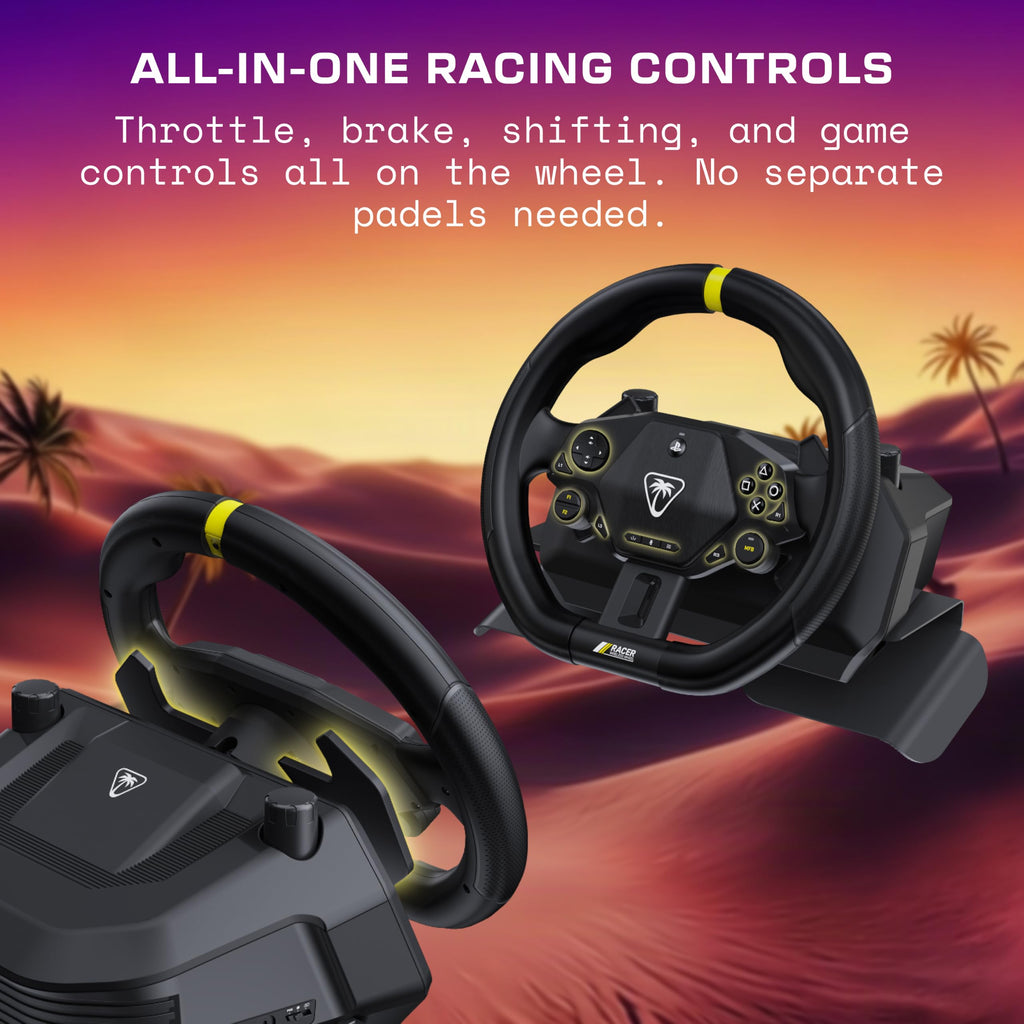 Turtle Beach Racer Wireless Racing Wheel - Licensed for PlayStation 5 Consoles, Works with PC, Bluetooth, Wireless Connectivity, Lap Mount, 30-Hour Battery Life - Black