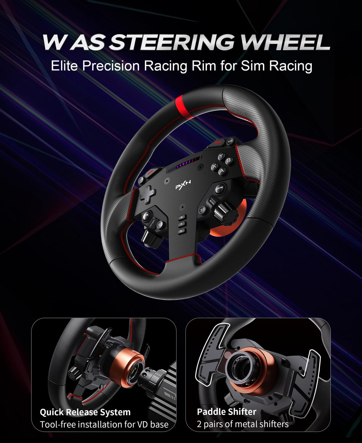 PXN VD4 Direct Drive Racing Wheel Bundle, 4Nm Force Feedback, for Windows