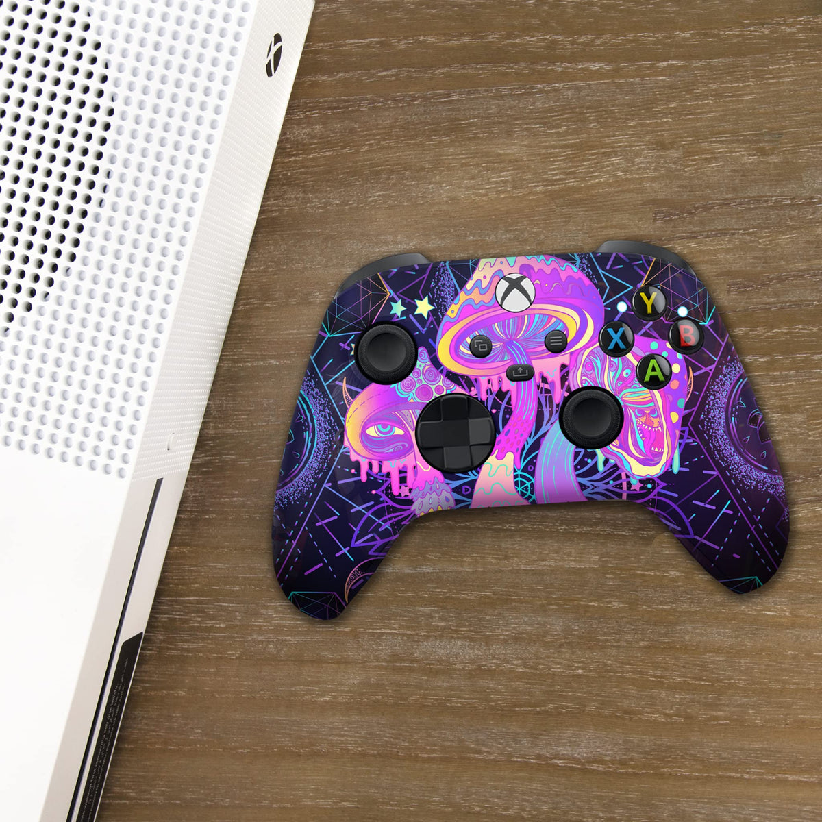 Psychedelic Mushrooms Customised Wireless Controller by BCB. Original X-box Controller Compatible with X-box One/Series X & S Console. Customized with Water Transfer Printing (Not a Skin)