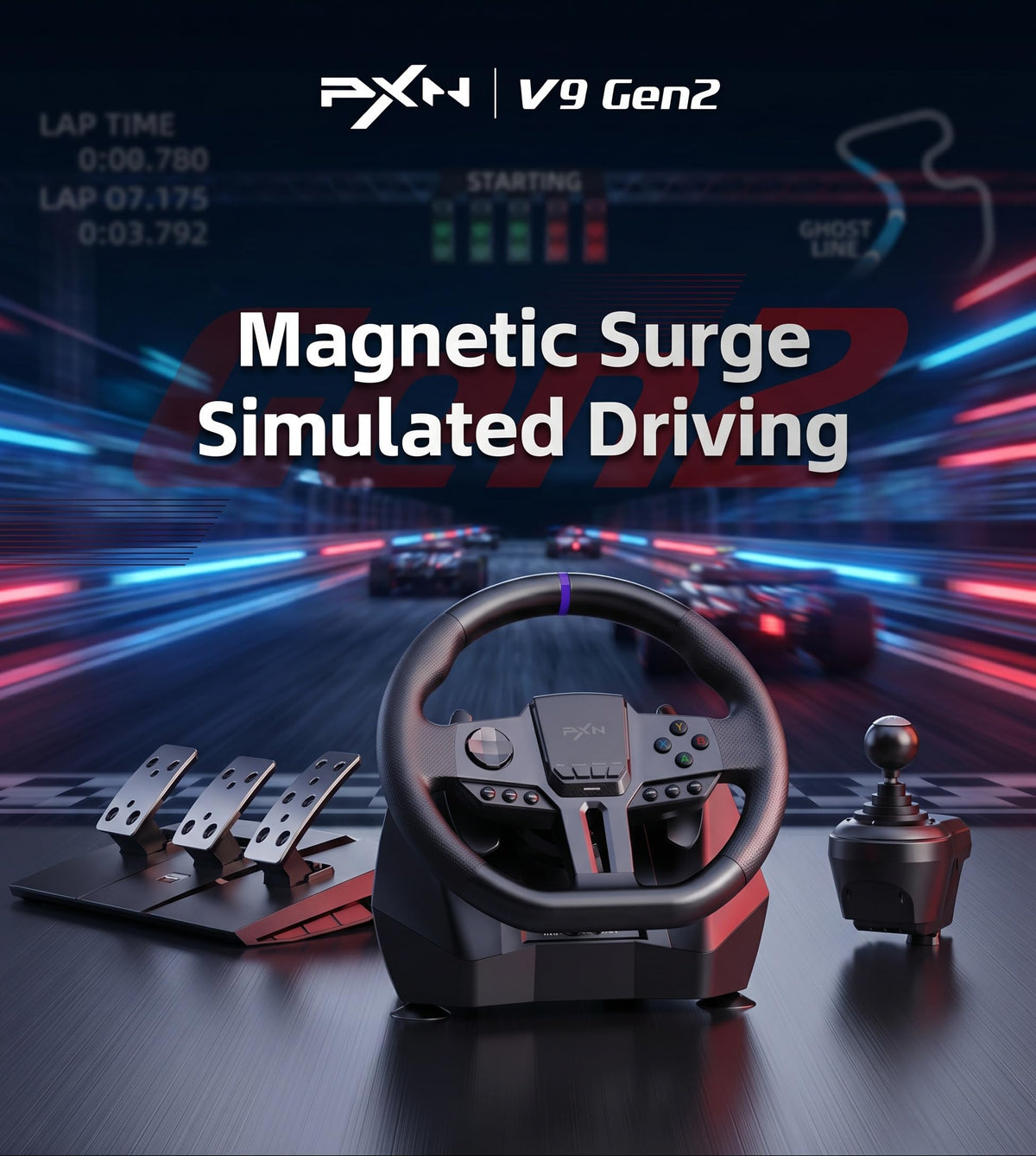 PXN V9 Gen2 Racing Wheel with Pedals and Shifter for PC,PS4,PS3,Xbox