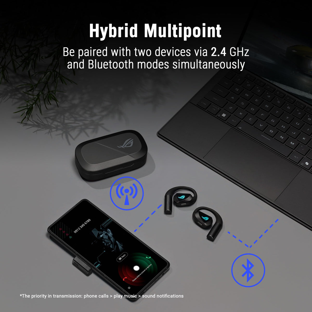 ASUS ROG Cetra Open Wireless Open Ear Earbuds, Dual-Mode Bluetooth/2.4GHz,