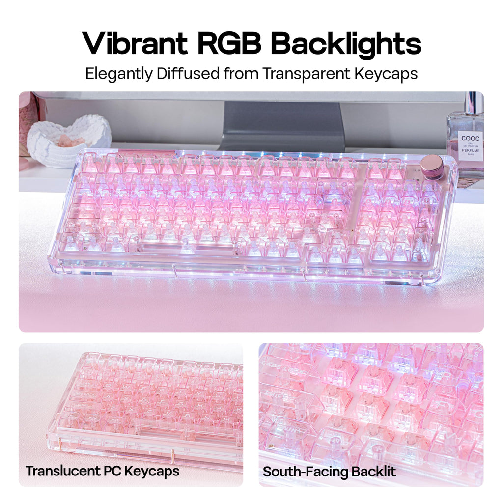 KiiBoom Phantom 98 Crystal Mechanical Gaming Keyboard, Shine Through Keycap