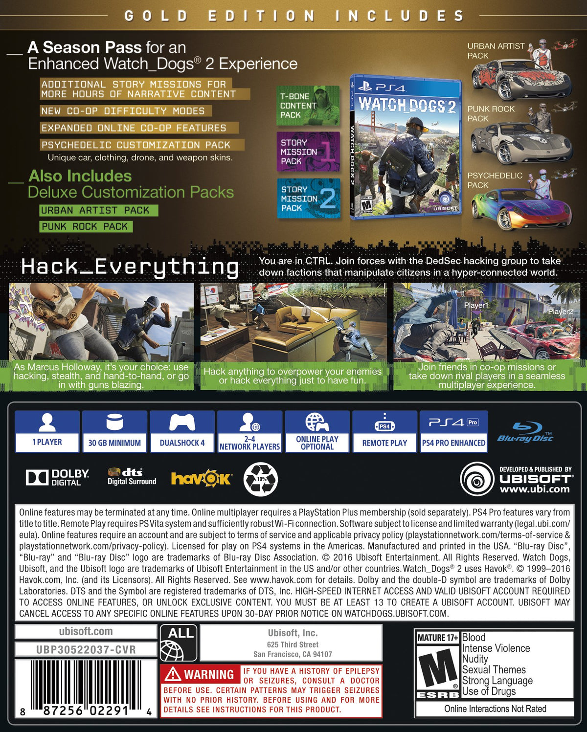 Watch Dogs 2: Gold Edition (Includes Extra Content + Season Pass subscription) - PlayStation 4