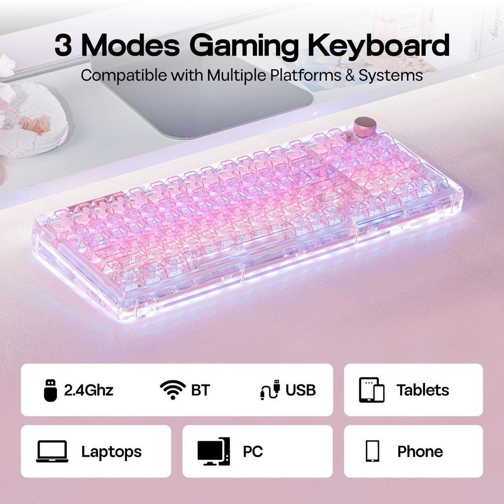 KiiBoom Phantom 98 Crystal Mechanical Gaming Keyboard, Shine Through Keycap